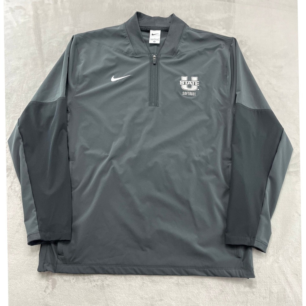 Nike Utah State 1/4 Zip Men Large Gray DRI-FIT Athletic Side Zip Coach Jacket